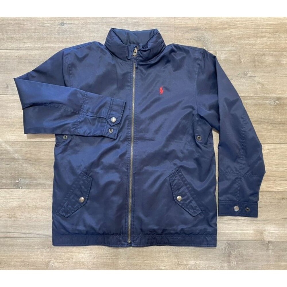 Polo Ralph Lauren Mens M Navy Blue Bomber Fleece Lined Jacket Stowaway Hood Pony